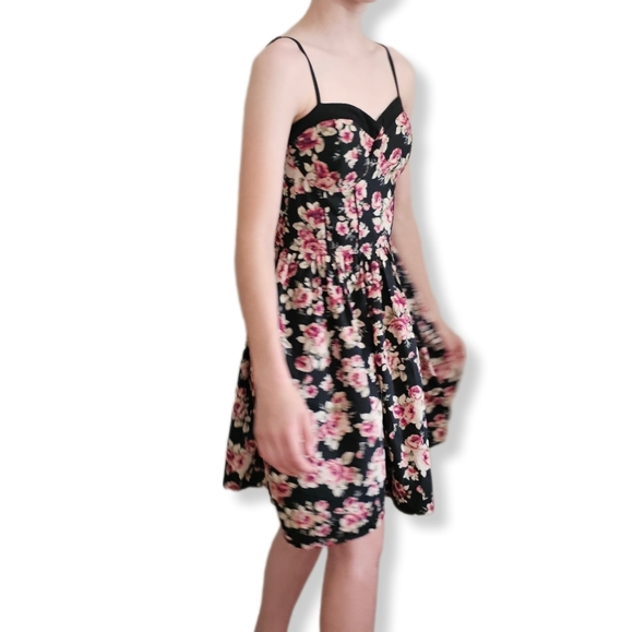 Band of Gypsies Black Background Floral Design Dress Size XS W-645 - Picture 5 of 16